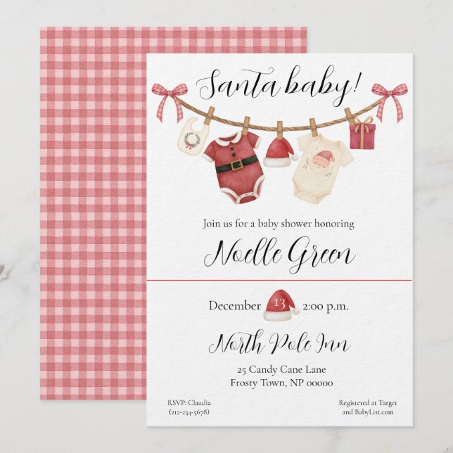 Convite de Chuveiro de Bebê Papai Noel (Frente/Verso)
