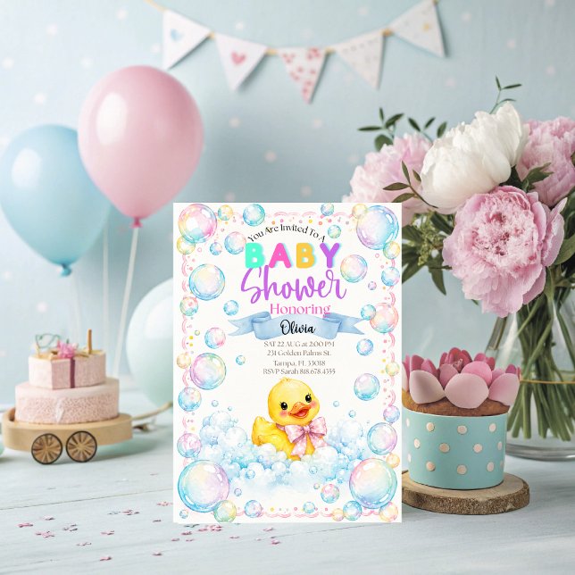 Convite de Chuveiro de Bebê Pato de Borracha (Cute Rubber Ducky Baby Shower Invitation. )