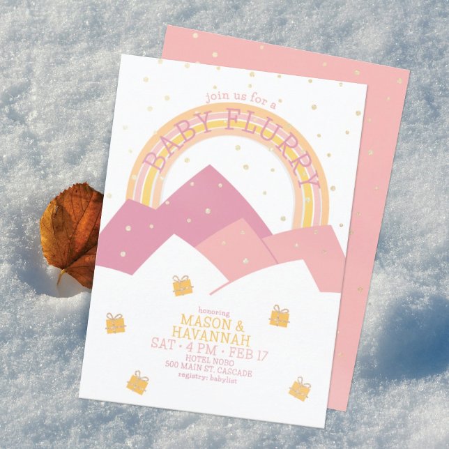Convite de Chuveiro de Bebê Pink Mountain Snow Flu (Criador carregado)