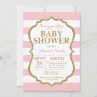 Convite de Chuveiro de Bebê Rosa e Dourado com Bri
