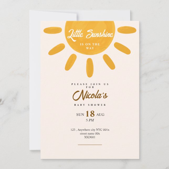 Convite de chuveiro de bebé sunshine baby (Frente)
