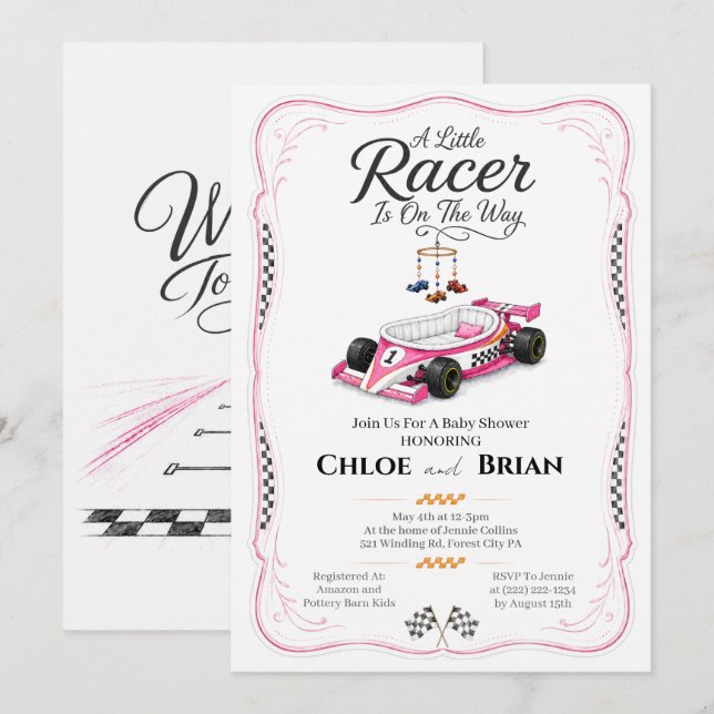 Convite de Chuveiro de Berço Little Racer  (Frente/Verso)