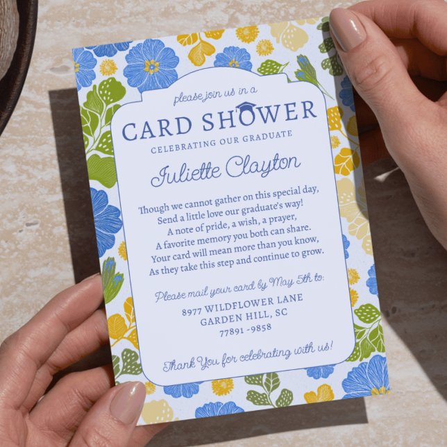 Convite de Chuveiro de Cartão de Formatura Floral  (Criador carregado)