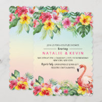 Convite de Chuveiro de Casais Flamingo Tropical