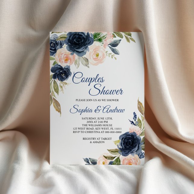 Convite de Chuveiro de Casais Floral Azul Marinho  (Criador carregado)
