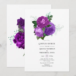 Convite de Chuveiro de Casais Floral Roxo e Verde
