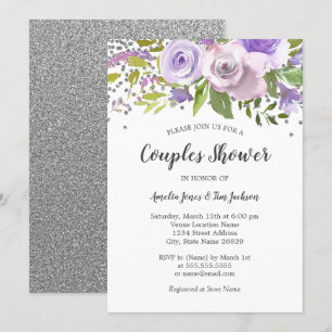 Convite de Chuveiro de Casais Floral Roxo Prata