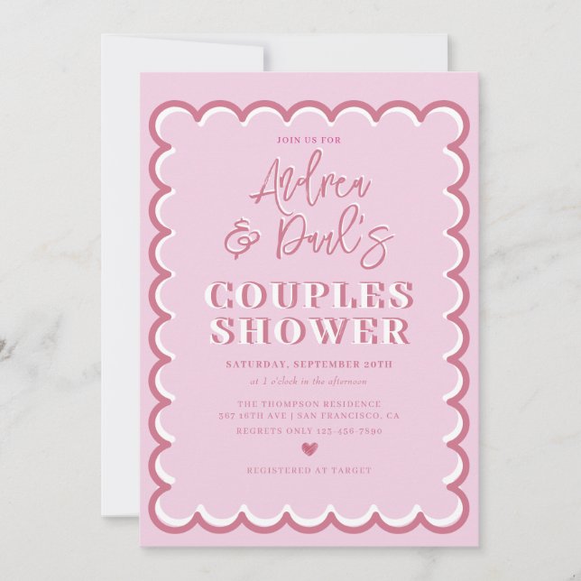 Convite de Chuveiro de Casais Retrô (Frente)