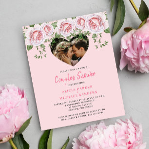 Convite de chuveiro de casais rosa coração de foto