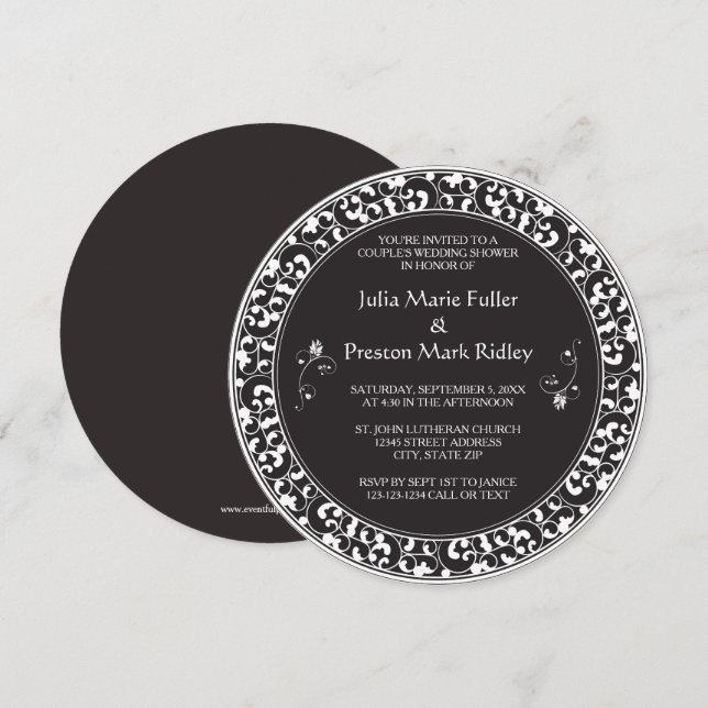 Convite de Chuveiro de Casal com Design Preto Vint (Frente/Verso)