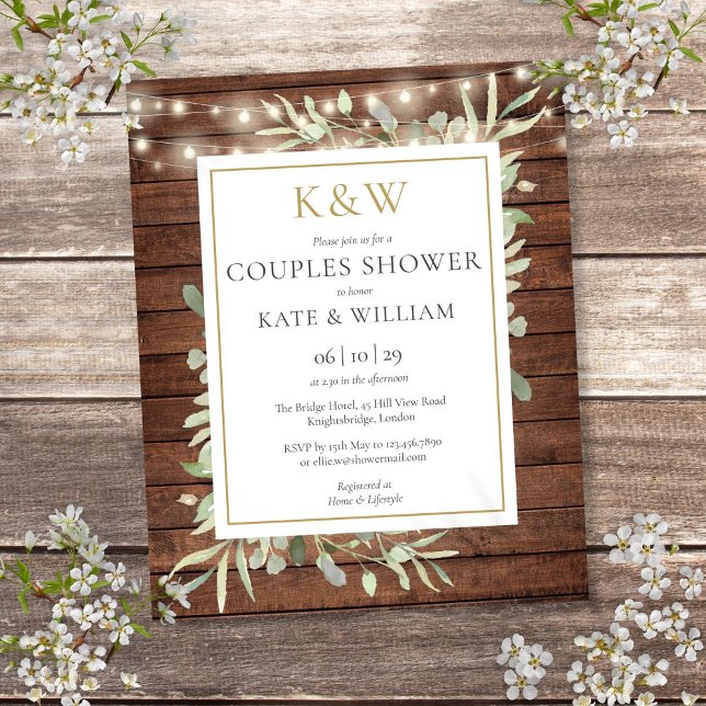 Convite de Chuveiro de Casal com Monograma Rústico (Budget Rustic Monogram Couples Shower Invite)
