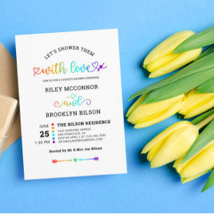 Convite de Chuveiro de Casal LGBT Coração Arco-íri