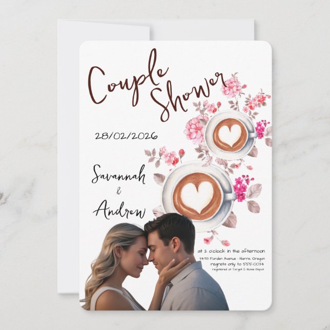 Convite de Chuveiro de Casal Temático de Café (Frente)