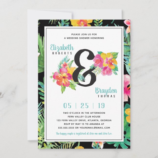 Convite de Chuveiro de Casamento Floral, Tropical (Frente)