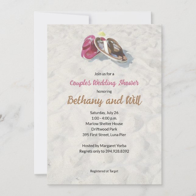 Convite de Chuveiro de Chinelos na Praia (Frente)