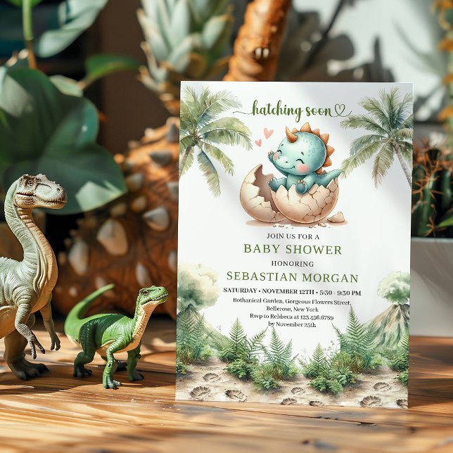 Convite de Chuveiro de Dinossauro Adorável Nascerá (Lovely Hatching Soon Dinosaur Shower Invitation)