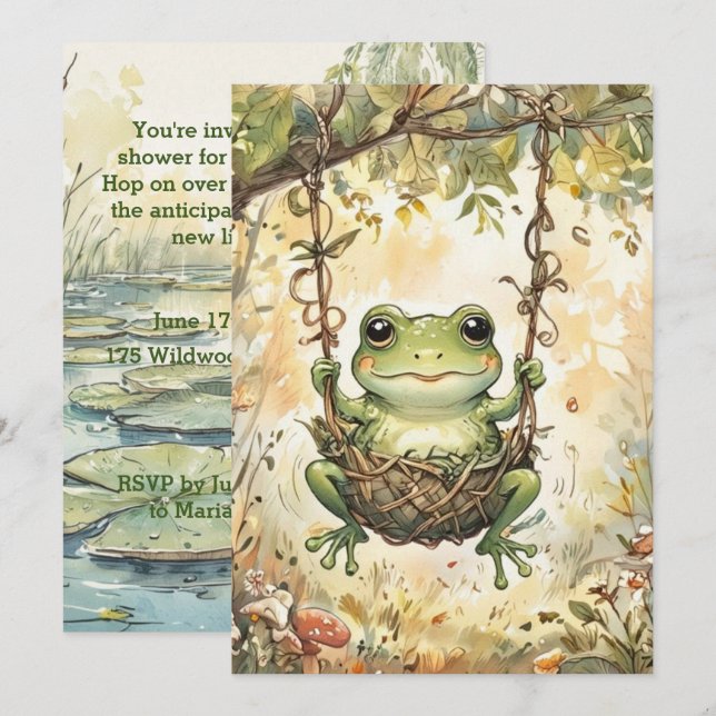Convite de Chuveiro de Download Digital Baby Frog (Frente/Verso)