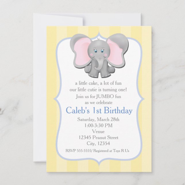 Convite de Chuveiro de Festa de Elefante Bebê Fofo (Frente)