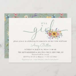 Convite de Chuveiro de Flor Silvestre Verde Sólido