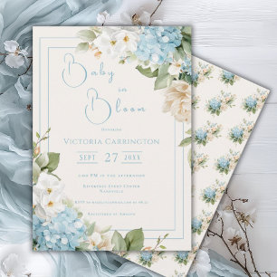 Convite de Chuveiro de Hydrangea Azul Bebê em Flor