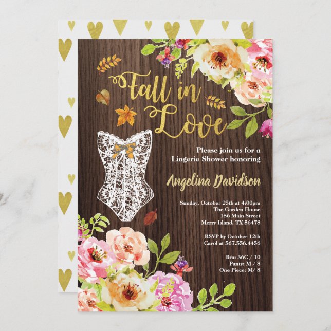Convite de chuveiro de lingerie para se apaixonar. (Frente/Verso)