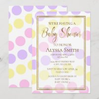 Convite de Chuveiro de Menina Rosa Amarelo Roxo Pa