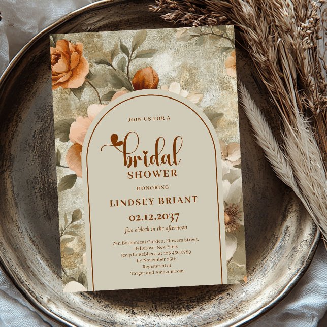 Convite de Chuveiro de Noiva Boho Chic Rust Terrac (Boho Chic Rust Terracotta Bridal Shower Invitation)