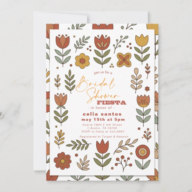 Convite de Chuveiro de Noiva Boho Floral Fiesta (Frente)