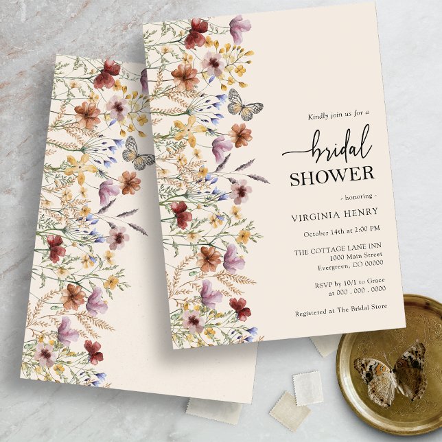 Convite de Chuveiro de Noiva Boho Moderno (Modern Boho Wildflower Bridal Shower Invitation by Painted Paperie)