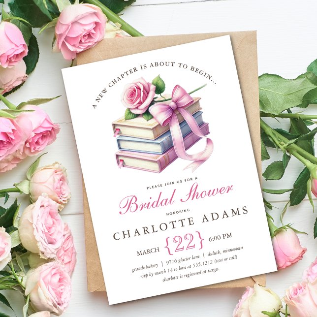 Convite de Chuveiro de Noiva Capítulo Novo Encanta (Quaint New Chapter Bridal Shower Invitation)