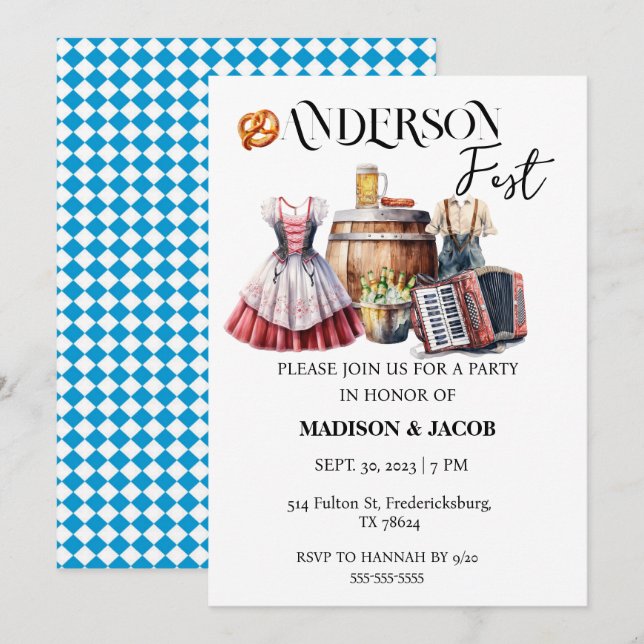 Convite de Chuveiro de Noiva Casal Oktoberfest Mis (Frente/Verso)