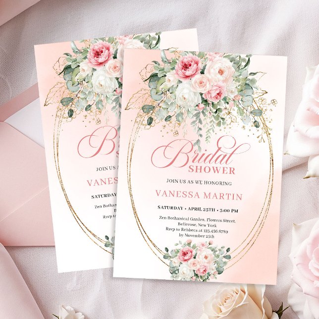 Convite de Chuveiro de Noiva Chic Blush e Dourado (Chic Blush and Gold Bridal Shower Invitation)