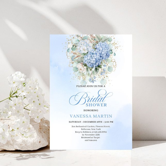Convite de Chuveiro de Noiva com Floral Azul Sofis (Sophisticated Blue Floral Bridal Shower Invitation)