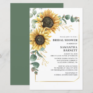 Convite de Chuveiro de Noiva com Girassóis Florais