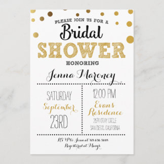 Convite de Chuveiro de Noiva com Pontos de Ouro