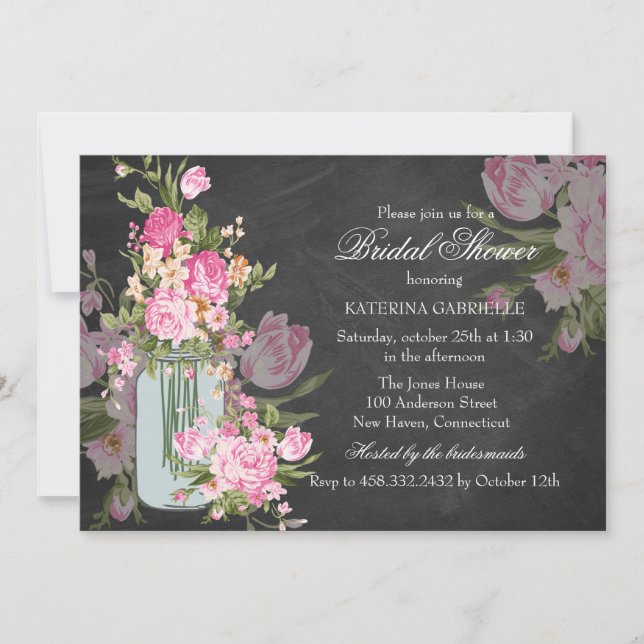 Convite de Chuveiro de Noiva com Quadro Negro e Po (Frente)