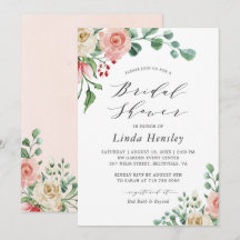Convite de Chuveiro de Noiva com Rosa em Aquarela