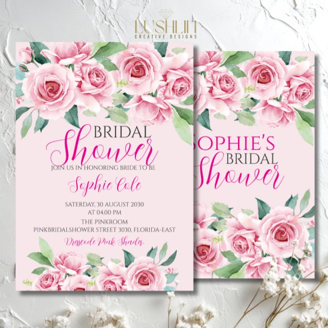 Convite de Chuveiro de Noiva com Rosas em Aquarela (Criador carregado)
