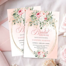 Convite de Chuveiro de Noiva com Rosas Rosa Pálido