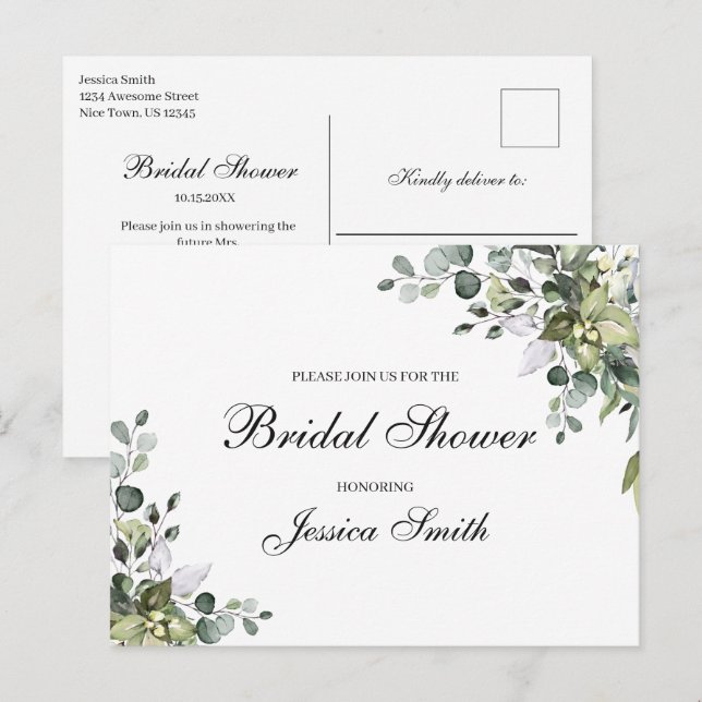 Convite de Chuveiro de Noiva de Eucalipto Cartão P (Frente/Verso)