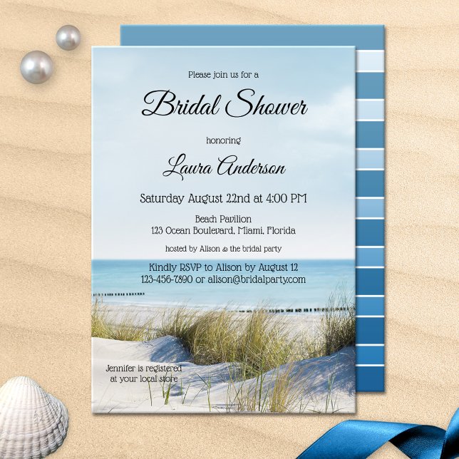 Convite de Chuveiro de Noiva de Praia e Dunas (A modern bridal shower invitation featuring an image of dunes overlooking a beach)