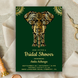 Convite de Chuveiro de Noiva Elefante Verde Dourad