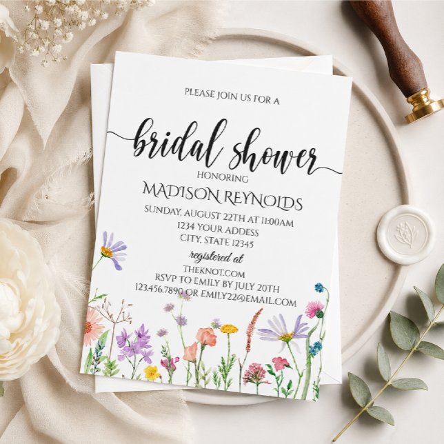 Convite de Chuveiro de Noiva Elegante com Flor Sil (Criador carregado)
