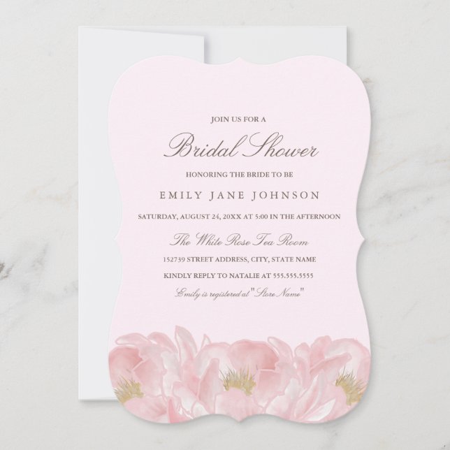 Convite de Chuveiro de Noiva Elegante Peônia Rosa (Frente)