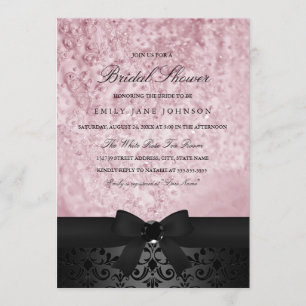 Convite de Chuveiro de Noiva Elegante Preto e Rosa