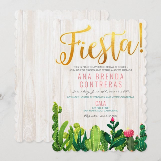 Convite de Chuveiro de Noiva Fiesta Cactus (Frente/Verso)
