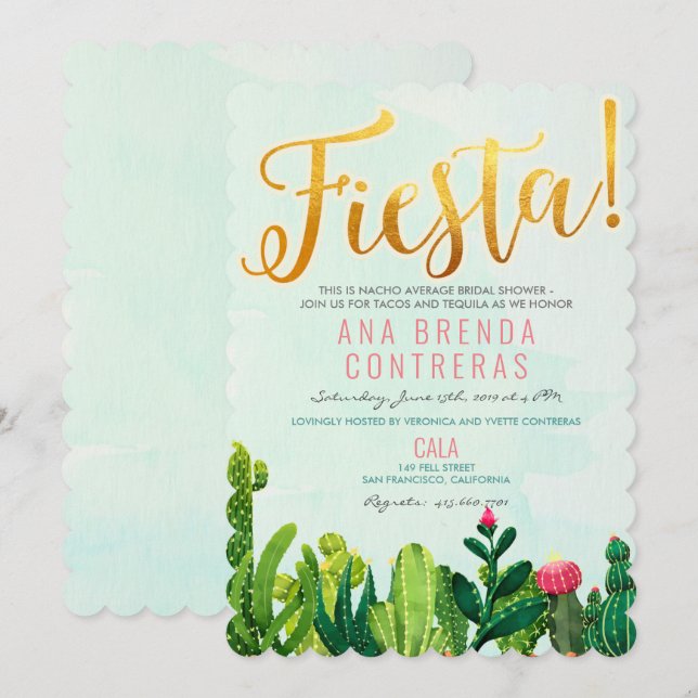 Convite de Chuveiro de Noiva Fiesta Cactus (Frente/Verso)