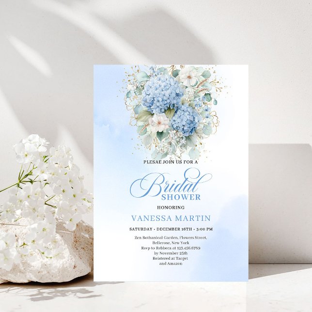 Convite de Chuveiro de Noiva Floral Azul Boho Mode (Trendy Boho Blue Floral Bridal Shower Invitation)
