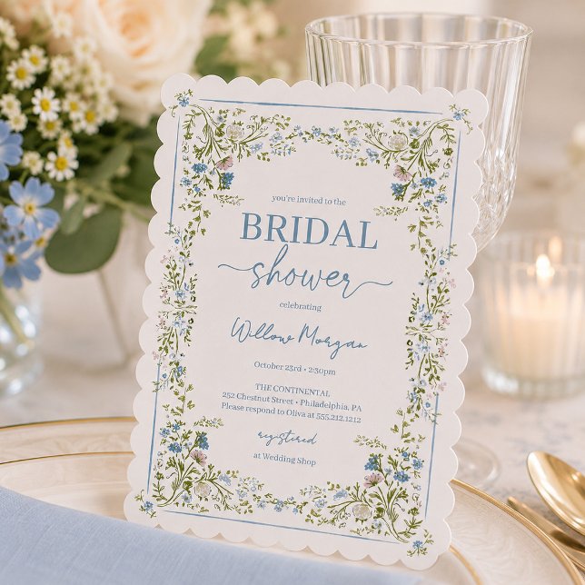 Convite de Chuveiro de Noiva Floral Azul Botânico  (Criador carregado)