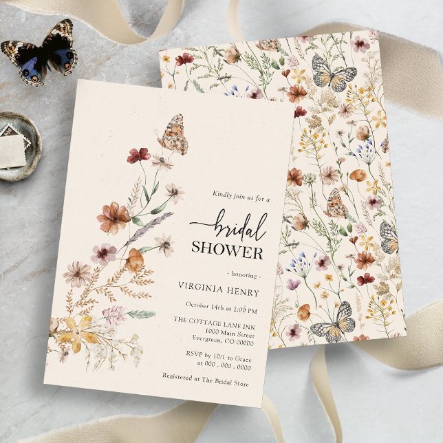 Convite de Chuveiro de Noiva Floral Boho (Rustic Wildflower Floral Boho Bridal Shower Invitation by Painted Paperie
)